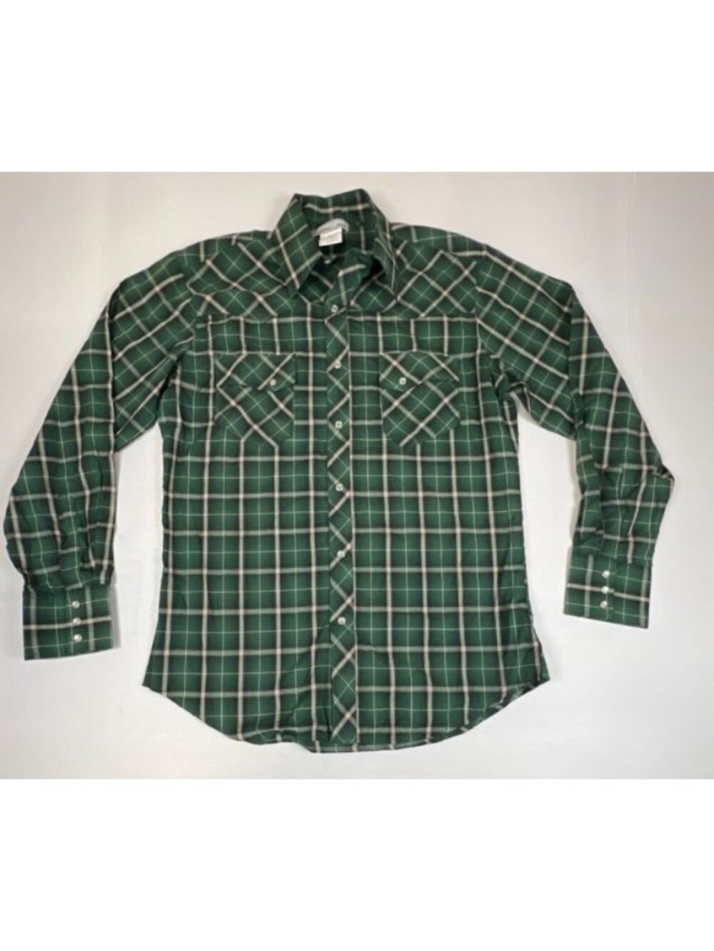 Wrangler Wrancher Men's Size M Green Plaid Long Sleeve Snap Button Shirt